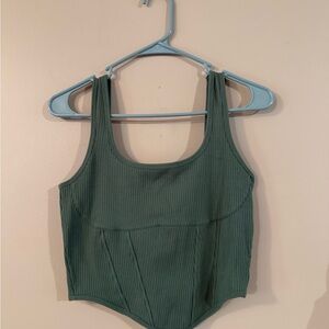 Ribbed Square-Neck Tank Top - Green